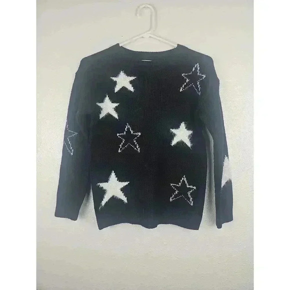 Emma & Elsa Black White Silver Star Sweater Fuzzy Size Large 14 - Picture 1 of 5